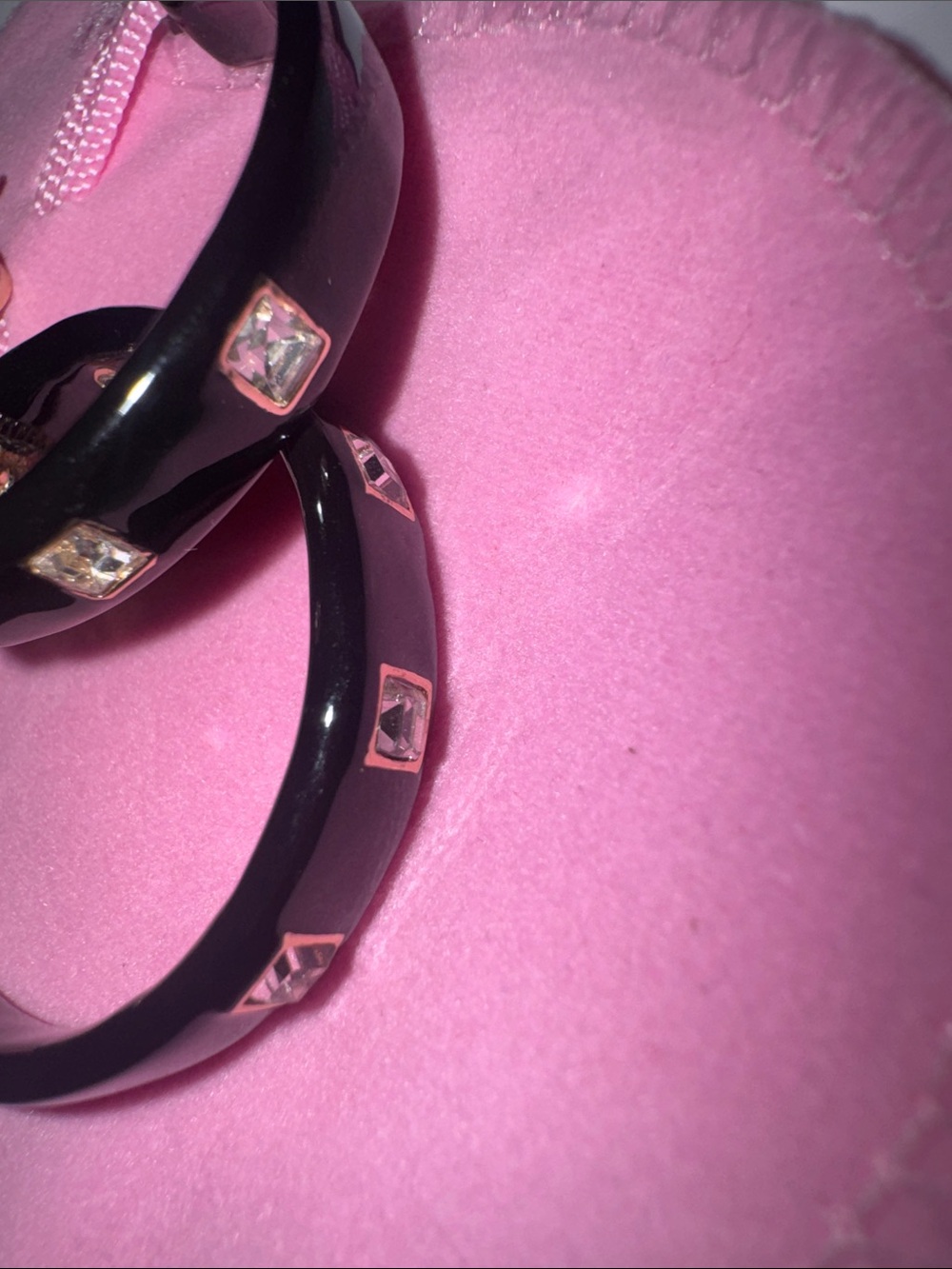 Black Hoop Earrings with Clear Crystal Insets - Women Jewelry